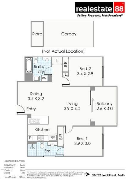 Sơ đồ mặt bằng chung cư 2 phòng ngủ ở Perth bang Tây Úc 2021